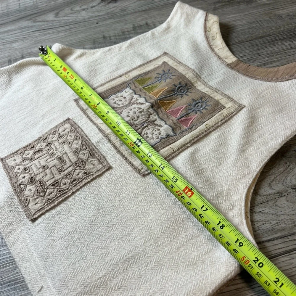 Surya Vest Womens Small Cream Boho Embroidered Patchwork Y2K Artsy Button Front - Picture 6 of 8